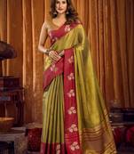 mahendi color smart and ethnic soft tissue woven designer saree