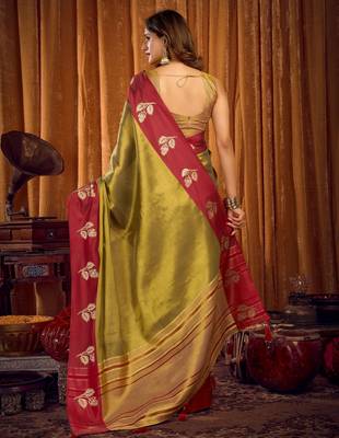 mahendi color smart and ethnic soft tissue woven designer saree 2