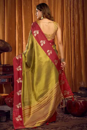 mahendi color smart and ethnic soft tissue woven designer saree