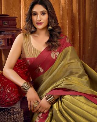 mahendi color smart and ethnic soft tissue woven designer saree 3