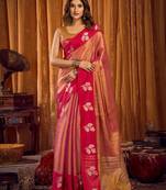 pink color smart and ethnic soft tissue woven designer saree