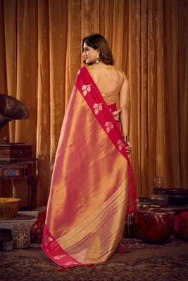 pink color smart and ethnic soft tissue woven designer saree 2