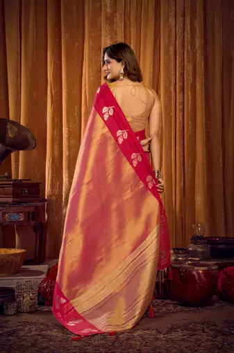 pink color smart and ethnic soft tissue woven designer saree