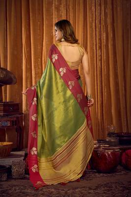 green color smart and ethnic soft tissue woven designer saree 2