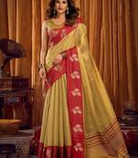 beige color smart and ethnic soft tissue woven designer saree