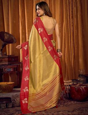 beige color smart and ethnic soft tissue woven designer saree 2