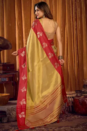 beige color smart and ethnic soft tissue woven designer saree