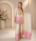 white color embroidery and mirror work georgette salwar suit