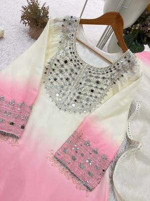 white color embroidery and mirror work georgette salwar suit 2