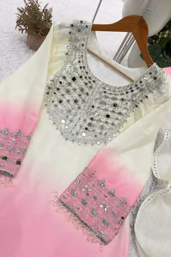 white color embroidery and mirror work georgette salwar suit