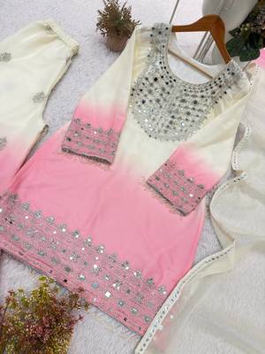 white color embroidery and mirror work georgette salwar suit 3