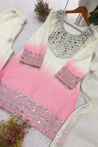 white color embroidery and mirror work georgette salwar suit
