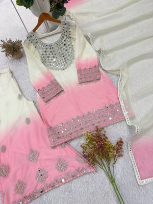 white color embroidery and mirror work georgette salwar suit 4