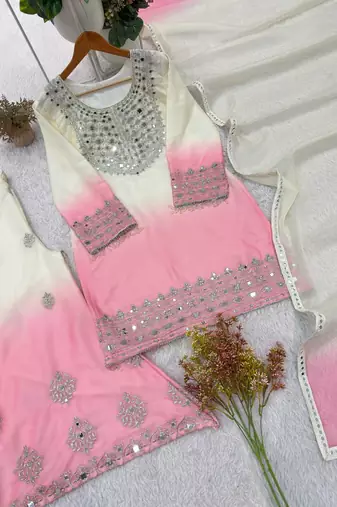 white color embroidery and mirror work georgette salwar suit