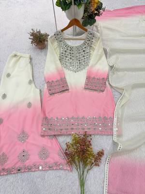 white color embroidery and mirror work georgette salwar suit 5