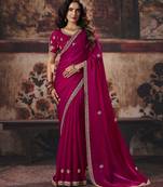pink color heavy work rich wedding reception fendy satin fabric saree