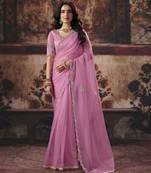pink color heavy work rich wedding reception organza fabric saree