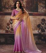 pink color heavy work rich wedding reception fendy satin fabric saree