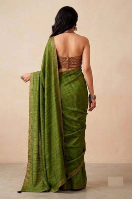 green color beautiful woven designer tissue fabric saree 2