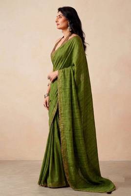 green color beautiful woven designer tissue fabric saree 4