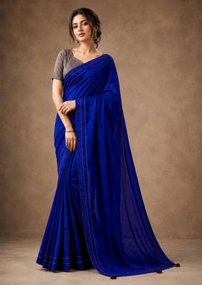 blue color beautiful woven designer tissue fabric saree 1