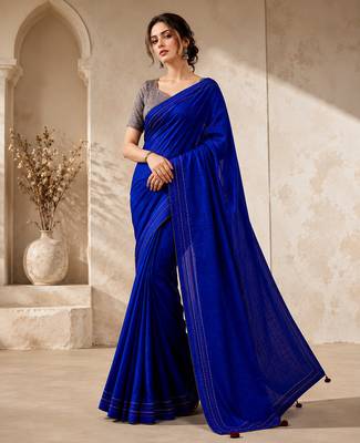 blue color beautiful woven designer tissue fabric saree 4