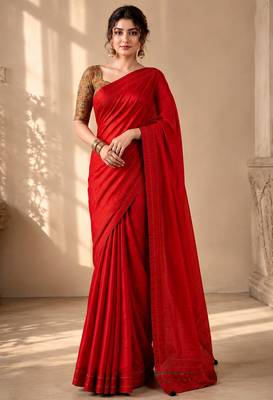 red color beautiful woven designer tissue fabric saree 1