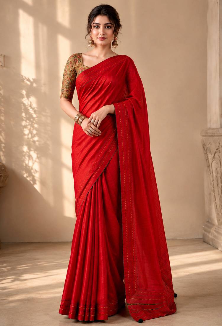 red color beautiful woven designer tissue fabric saree