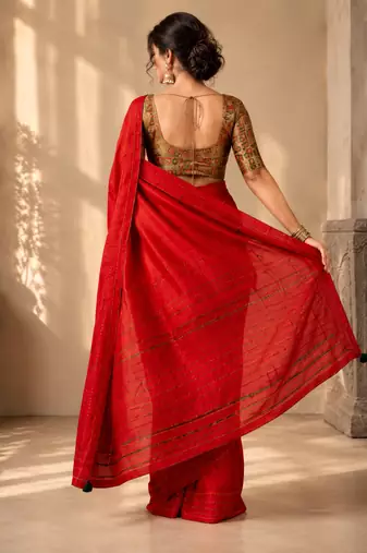 red color beautiful woven designer tissue fabric saree