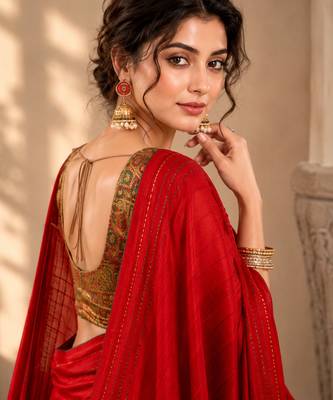 red color beautiful woven designer tissue fabric saree 3