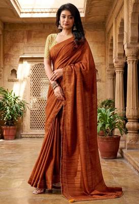 rust color beautiful woven designer tissue fabric saree 1