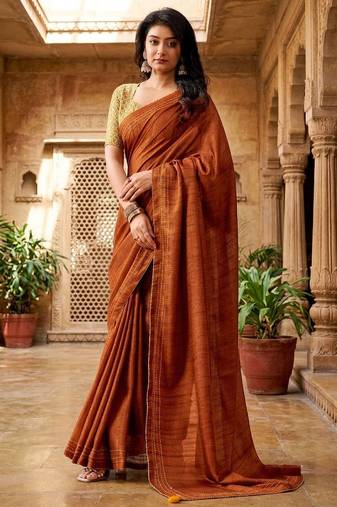 rust color beautiful woven designer tissue fabric saree