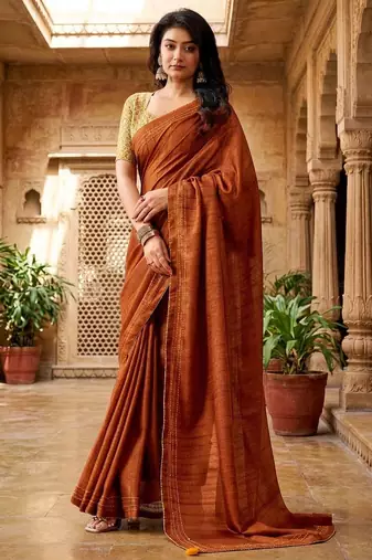 rust color beautiful woven designer tissue fabric saree