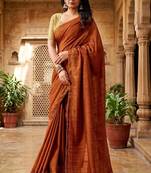 rust color beautiful woven designer tissue fabric saree
