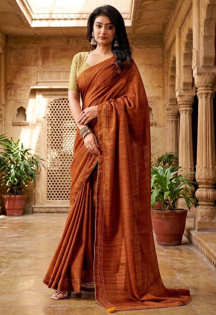 rust color beautiful woven designer tissue fabric saree