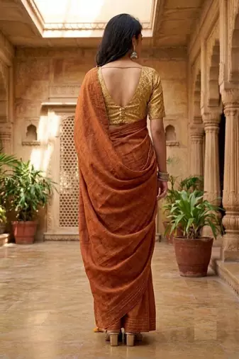rust color beautiful woven designer tissue fabric saree