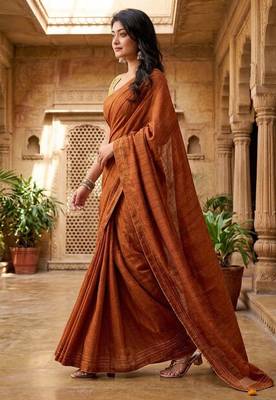 rust color beautiful woven designer tissue fabric saree 4