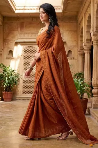 rust color beautiful woven designer tissue fabric saree