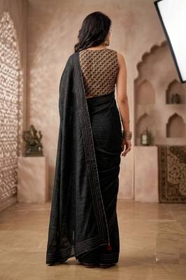black color beautiful woven designer tissue fabric saree 2