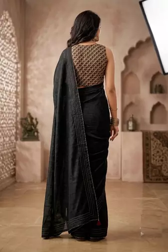 black color beautiful woven designer tissue fabric saree