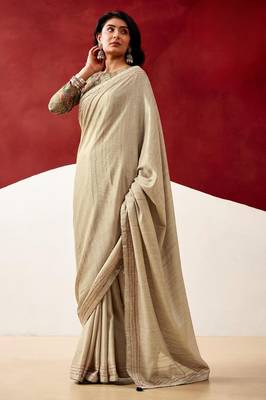 beige color beautiful woven designer tissue fabric saree 1