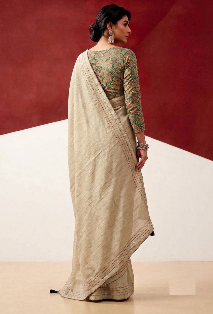 beige color beautiful woven designer tissue fabric saree