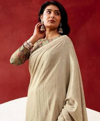beige color beautiful woven designer tissue fabric saree 3