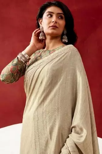 beige color beautiful woven designer tissue fabric saree