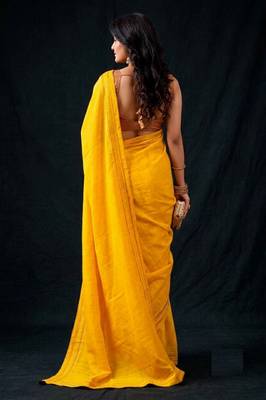 yellow color beautiful woven designer tissue fabric saree 2