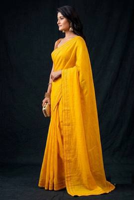yellow color beautiful woven designer tissue fabric saree 4