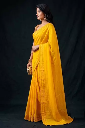 yellow color beautiful woven designer tissue fabric saree