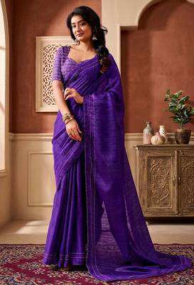 violet color beautiful woven designer tissue fabric saree 1