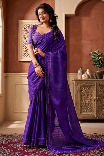violet color beautiful woven designer tissue fabric saree