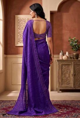 violet color beautiful woven designer tissue fabric saree 2
